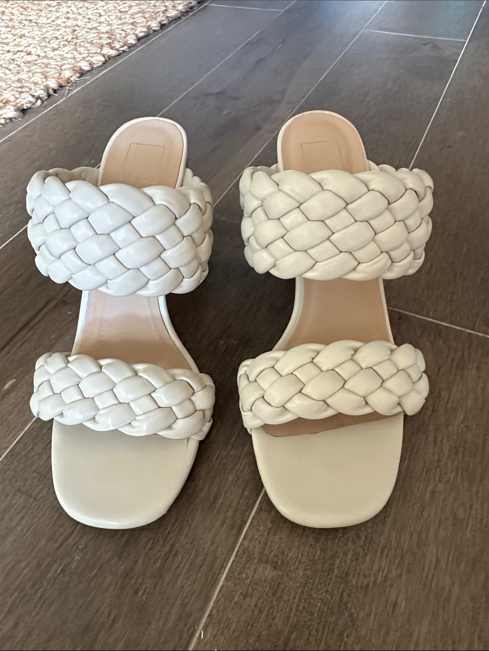ShuShop Braided Double-Strap Heeled Sandals in Beige